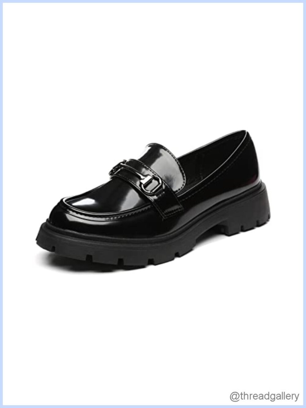 Women's Platform Loafers Patent Leather Chunky Buckle Slip-On Work Shoes
